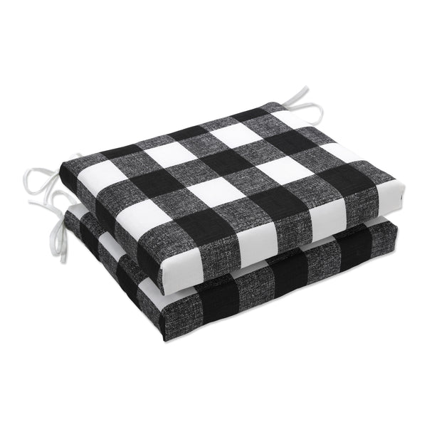 Black Buffalo Check Wicker Seat Cushions, Set of 2