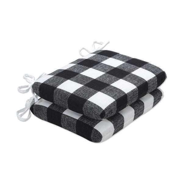 Black Buffalo Check Outdoor Chair Pads, Set of 2