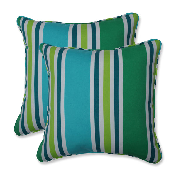 Green and white striped outdoor online pillows