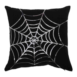 Halloween Indoor Throw Pillow in Spider web Sequence Silver, 18"x18", Complete Pillow with Zipper Closure.