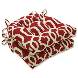 Outdoor/Indoor New Geo Red Reversible Chair Pad (Set of 2)