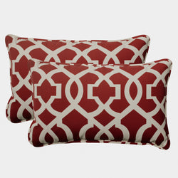 Outdoor/Indoor New Geo Red Rectangular Throw Pillow (Set of 2)