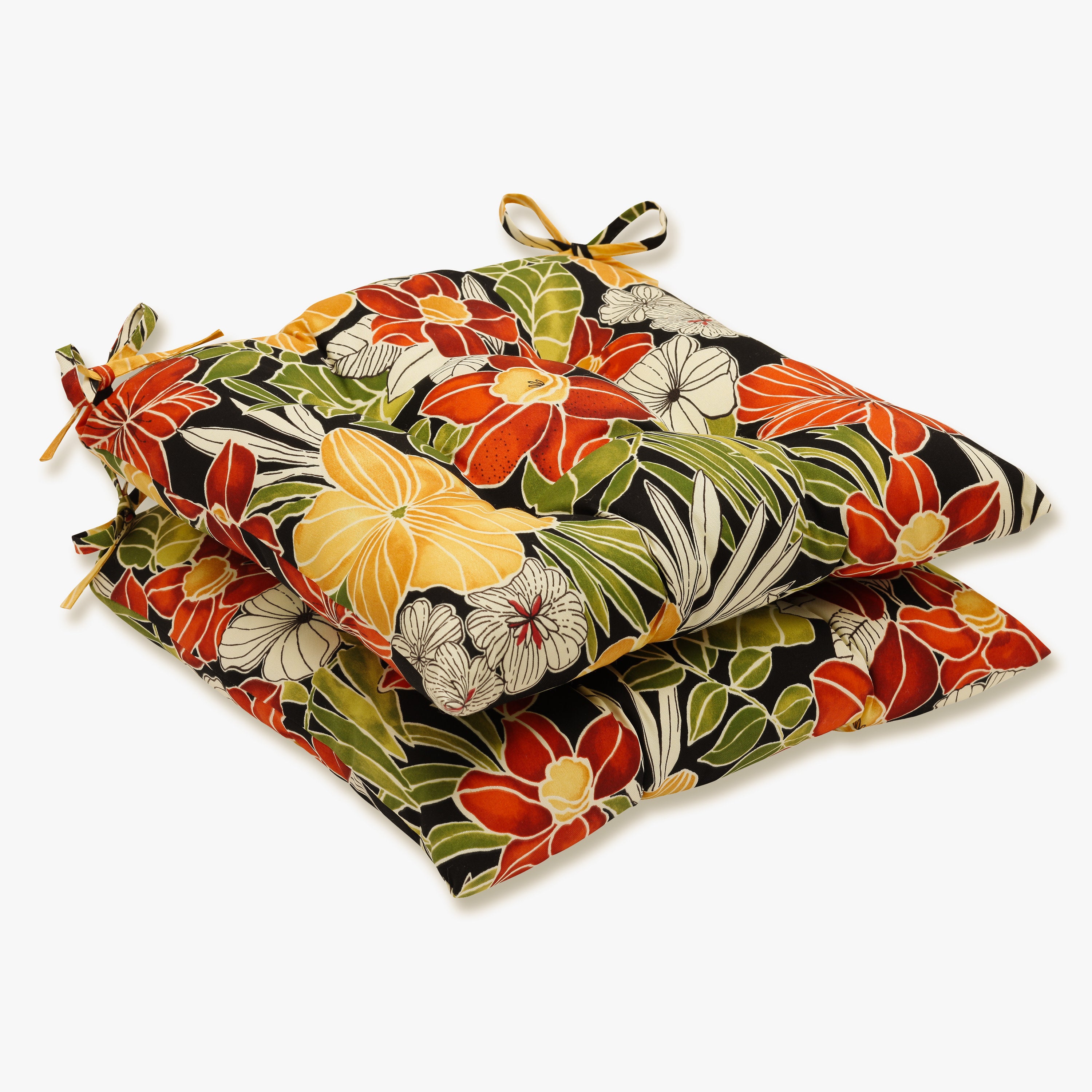 Pillow Perfect Clemens Noir Sitzkissen (2er-Set) - Quadratisch, 48x47 Cm, Schwarz Mit Tropischen Blüten, Für Garten & Wohnzimmer