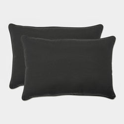 Outdoor/Indoor Fresco Black Over-sized Rectangular Throw Pillow (Set of 2)