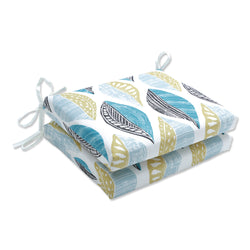 Leaf Block Teal/Citron Squared Corners Seat Cushion (Set Of 2)
