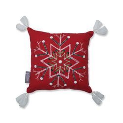 Indoor Christmas Primitive Snowflake 12-inch Throw Pillow