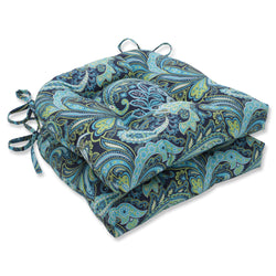 Pretty Paisley Navy Outdoor Deluxe Tufted Chairpad (Set Of 2)