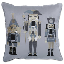 Indoor Christmas Velvet Nutcrackers Gray 17-inch Throw Pillow