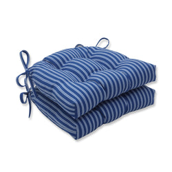 Resort Stripe Blue Outdoor Deluxe Tufted Chairpad (Set Of 2)