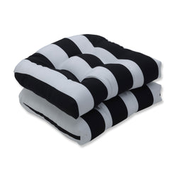 Cabana Stripe Black Wicker Seat Cushion (Set Of 2)