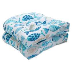 Hooked Seaside Blue Wicker Seat Cushion (Set of 2)