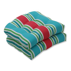 Aruba Stripe Turq/Coral Wicker Seat Cushion (Set Of 2)