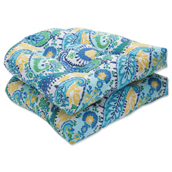 Amalia Paisley Blue Wicker Seat Cushion (Set of 2)