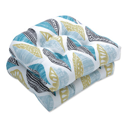 Leaf Block Teal/Citron Wicker Seat Cushion (Set Of 2)