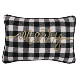 Indoor Christmas Merry Check Black/White Rectangular Throw Pillow