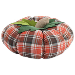 Harvest Plaid Pumpkin Round Throw Pillow