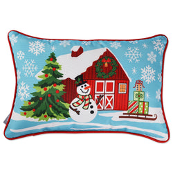 Outdoor/Indoor Merry Christmas Red Barn Rectangular Throw Pillow