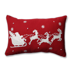 Indoor Christmas Santa Sleigh & Reindeers Red Rectangular Throw Pillow