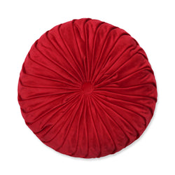 Indoor Christmas Round Pleated Velvet Pillow Red Throw Pillow