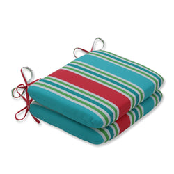 Aruba Stripe Turq/Coral Rounded Corners Seat Cushion (Set Of 2)