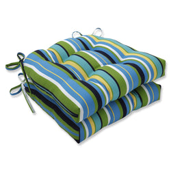 Topanga Stripe Lagoon Outdoor Deluxe Tufted Chairpad (Set Of 2)