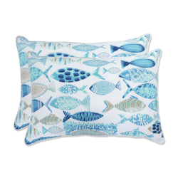 Hooked Seaside Blue Over-sized Rectangular Throw Pillow (Set of 2)