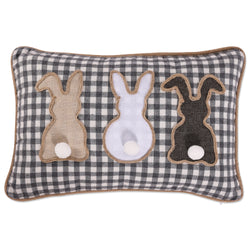 Indoor Easter Gingham Check Triple Bunny Natural Rectangular Throw Pillow
