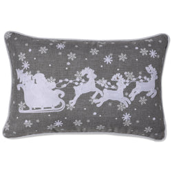 Indoor Santa Sleigh & Reindeers Christmas Gray Rectangular Throw Pillow
