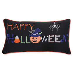 Happy Halloween Black Rectangular Throw Pillow