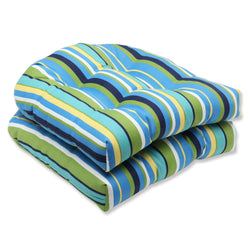Topanga Stripe Lagoon Wicker Seat Cushion (Set Of 2)