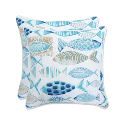 Hooked Seaside Blue 16.5-inch Throw Pillow (Set of 2)
