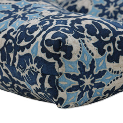 Woodblock Prism Blue Outdoor Deluxe Tufted Chairpad (Set Of 2)