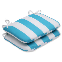 Cabana Stripe Turquoise Rounded Corners Seat Cushion (Set Of 2)