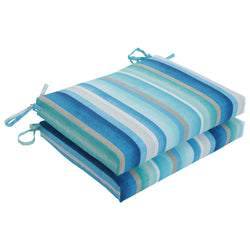 Dina Seaside Blue Squared Corners Seat Cushion (Set of 2)