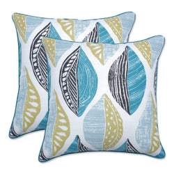Leaf Block Teal/Citron 18.5-Inch Throw Pillow (Set Of 2)