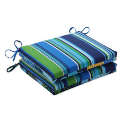 Spring Bling Blue\Sea Island Stripe Blue Squared Corners Seat Cushion (Set Of 2)