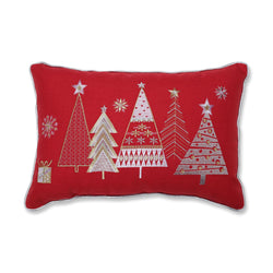 Indoor Christmas Star Topped Trees Red Rectangular Throw Pillow