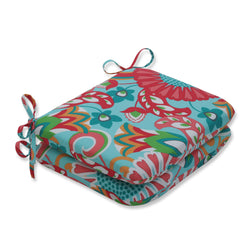 Sophia Turquoise/Coral Rounded Corners Seat Cushion (Set Of 2)