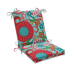 Sophia Turquoise/Coral Squared Corners Chair Cushion
