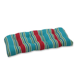 Aruba Stripe Turq/Coral Wicker Loveseat Cushion