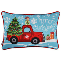 Outdoor/Indoor Merry Christmas Red Truck Rectangular Throw Pillow