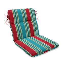 Aruba Stripe Turq/Coral Rounded Corners Chair Cushion