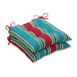 Aruba Stripe Turq/Coral Tufted Seat Cushions