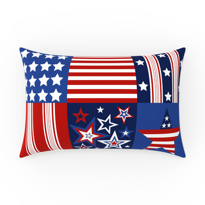 Patriotic Outdoor Reversible Decorative Throw Pillow in Patriotic Truck Blue, 12"x18", Complete Pillow with Welt Cord
