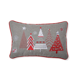 Indoor Christmas Star Topped Trees Grey Rectangular Throw Pillow