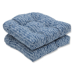 Herringbone Ink Blue Wicker Seat Cushion (Set Of 2)