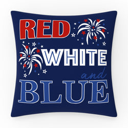 Patriotic Outdoor Reversible Decorative Throw Pillow in Red White and Blue, 18"x18", Complete Pillow with Welt Cord