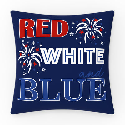 Patriotic Outdoor Reversible Decorative Throw Pillow in Red White and Blue, 18"x18", Complete Pillow with Welt Cord