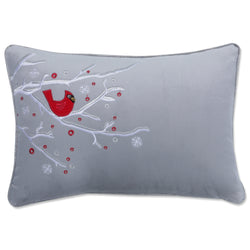 Indoor Velvet Christmas Cardinal Gray Lumbar Rectangular Throw Pillow