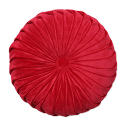 Indoor Christmas Round Pleated Velvet Pillow Red Throw Pillow